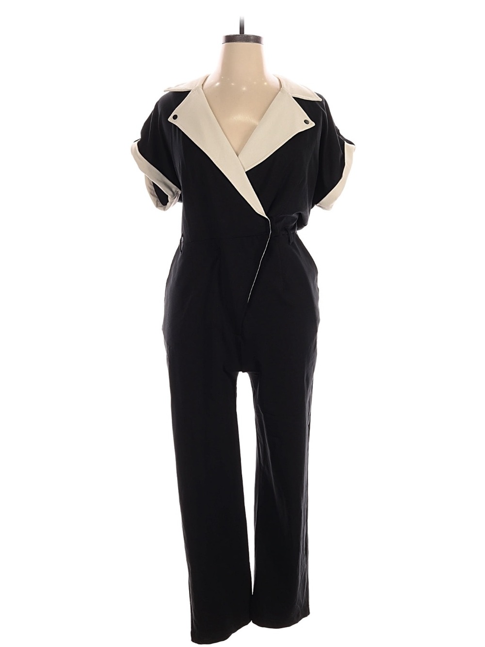Wknd Nation Contrast Collar Black & Cream Jumpsuit XL